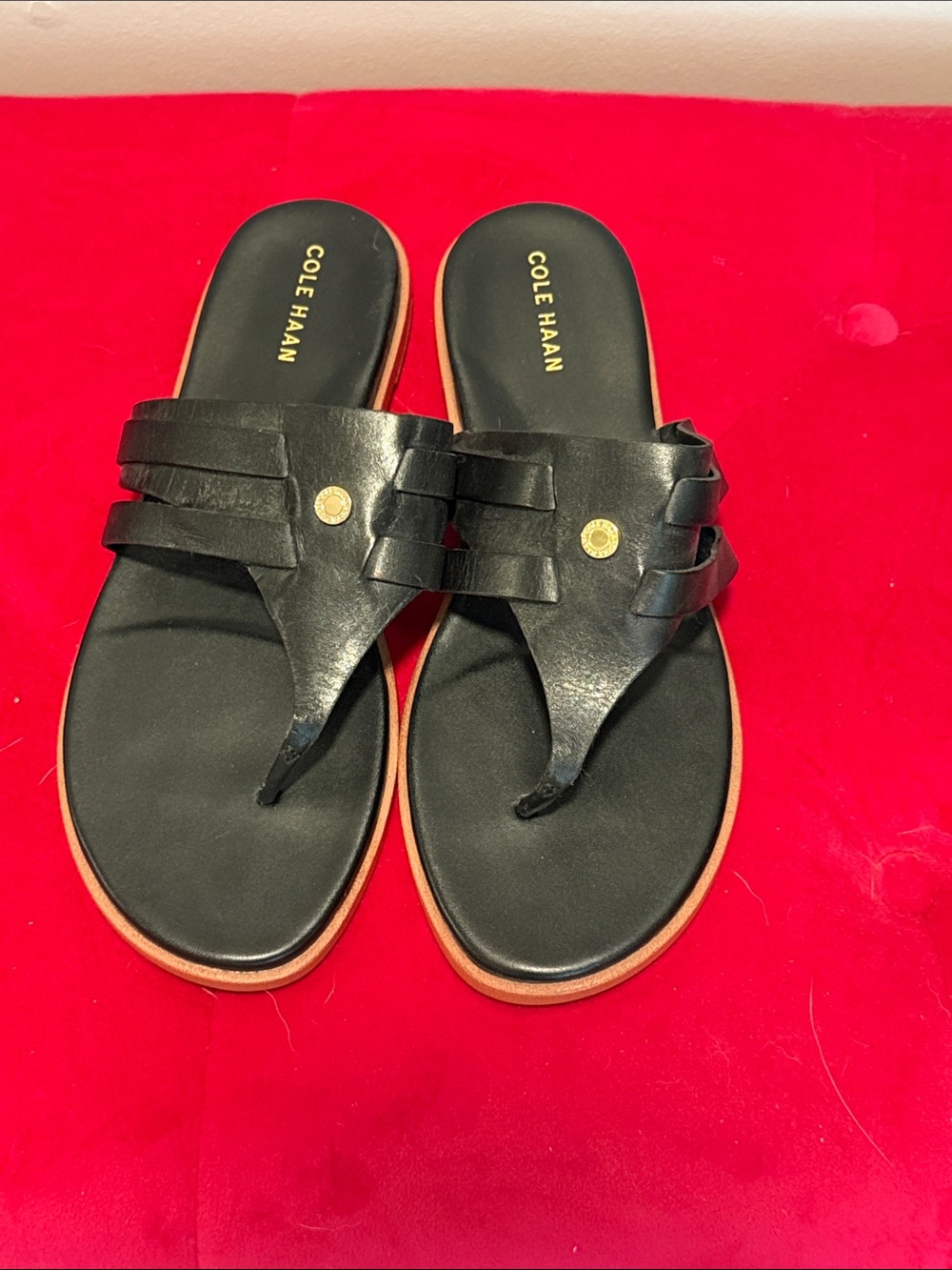 Cole Haan Black Leather Thong Sandals